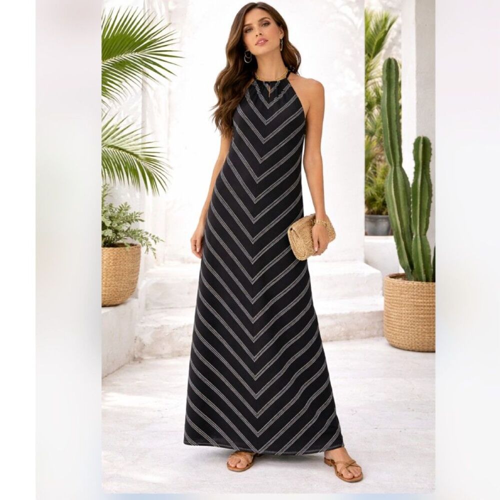J.Crew Chevron Stripe Sleeveless Linen Maxi Dress 2 NWOT